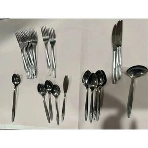 Imperial IIC Stainless Steel Vintage Mid-Century Rose Silverware 21 Set